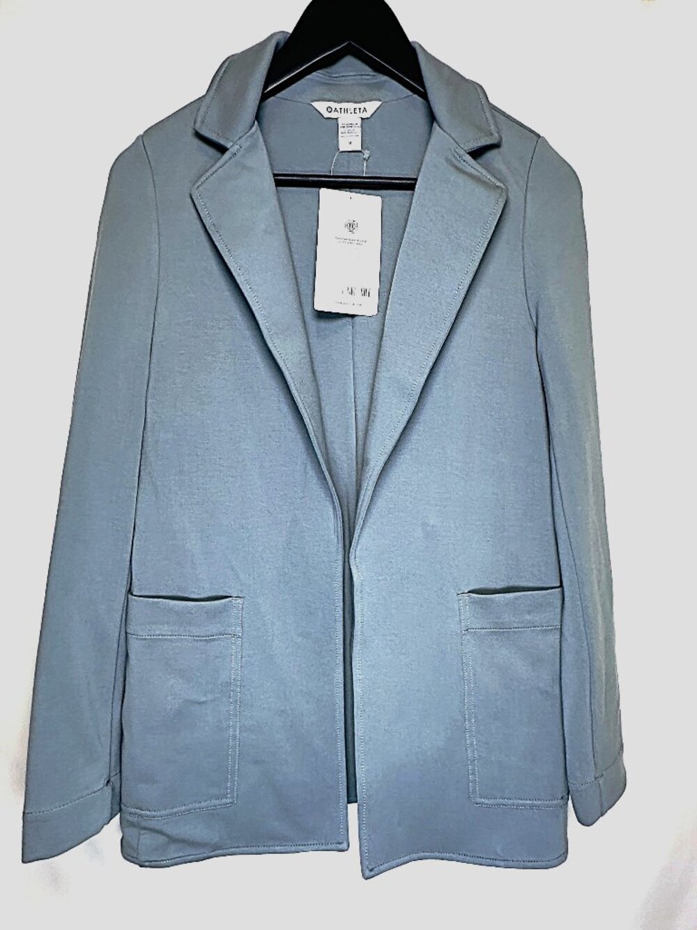 Athleta Eastbound Blazer NWT Sage Grey Size 0 Ponte Knit Open Front